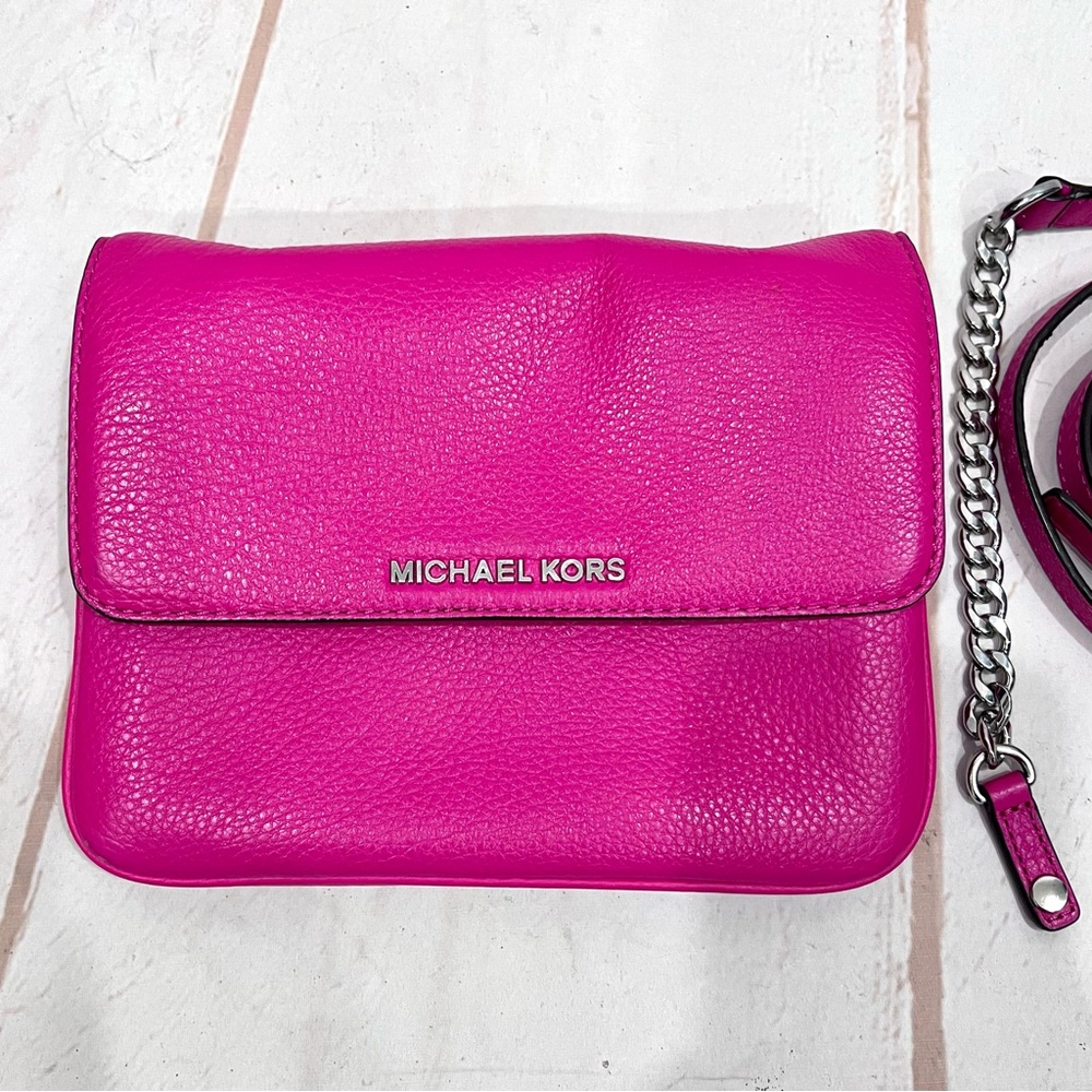 Michael Kors Bedford Jet Set Hot Pink Convertible Clutch Crossbody Purse - Picture 5 of 13